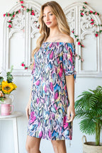 Full Size Off Shoulder Snake Mini Summer Dress – Bold Snake Print Dress, Fluttering Trendy Off Shoulder Dress, Edgy Snake Mini Dress, Statement Mini Dress, Chic Off Shoulder Dress, Sexy Snake Print Dress, Fashion Forward Mini Dress