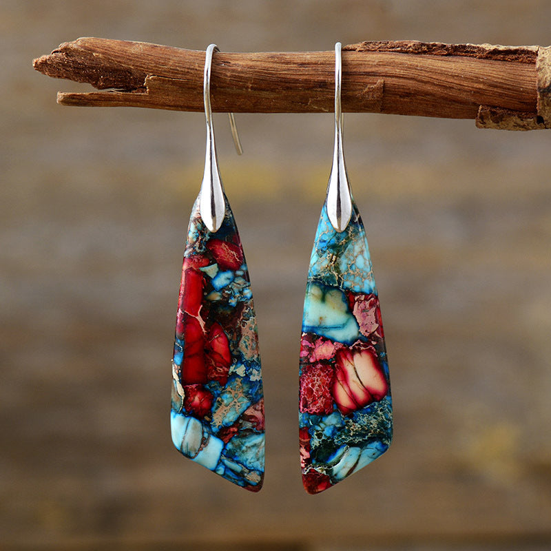 Bohemian Emperor Stone Geometric Pendant Earrings Pi-Mart