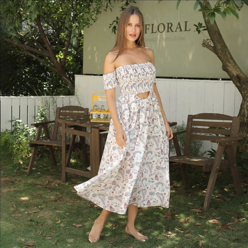 Women's Off Shoulder Strapless Floral Dress - SJB-DIAMOND ELITES
