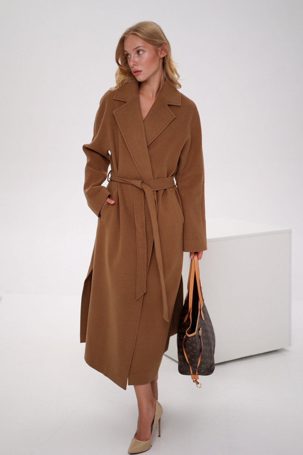 Cambridge Comfort Wraparound Wool Cashmere Coat in Dark Camel - SJB-DIAMOND ELITES