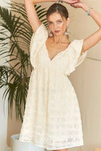 Tie Back V-Neck Ruffle Sleeve Summer Dress For Women – Elegant, Chic & Trendy V-Neck Fluttering Dress with Ruffles & Tie Detail