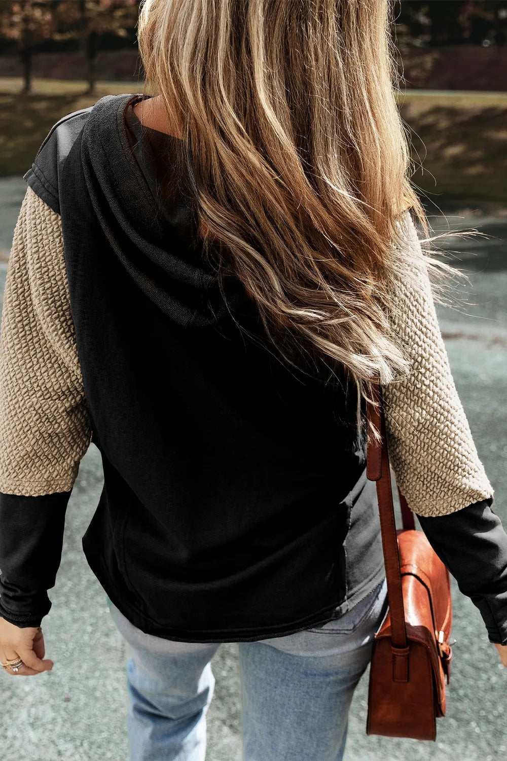 Color Block Dropped Shoulder Hoodie THRIXINE