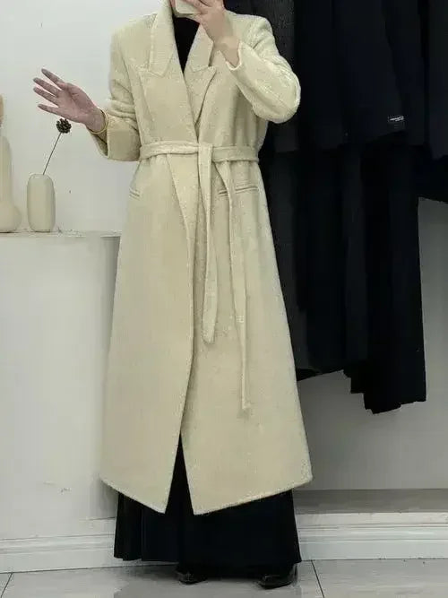 Angora Red Women's Loose Double-Sided Wool Overcoat – Elegant & Cozy