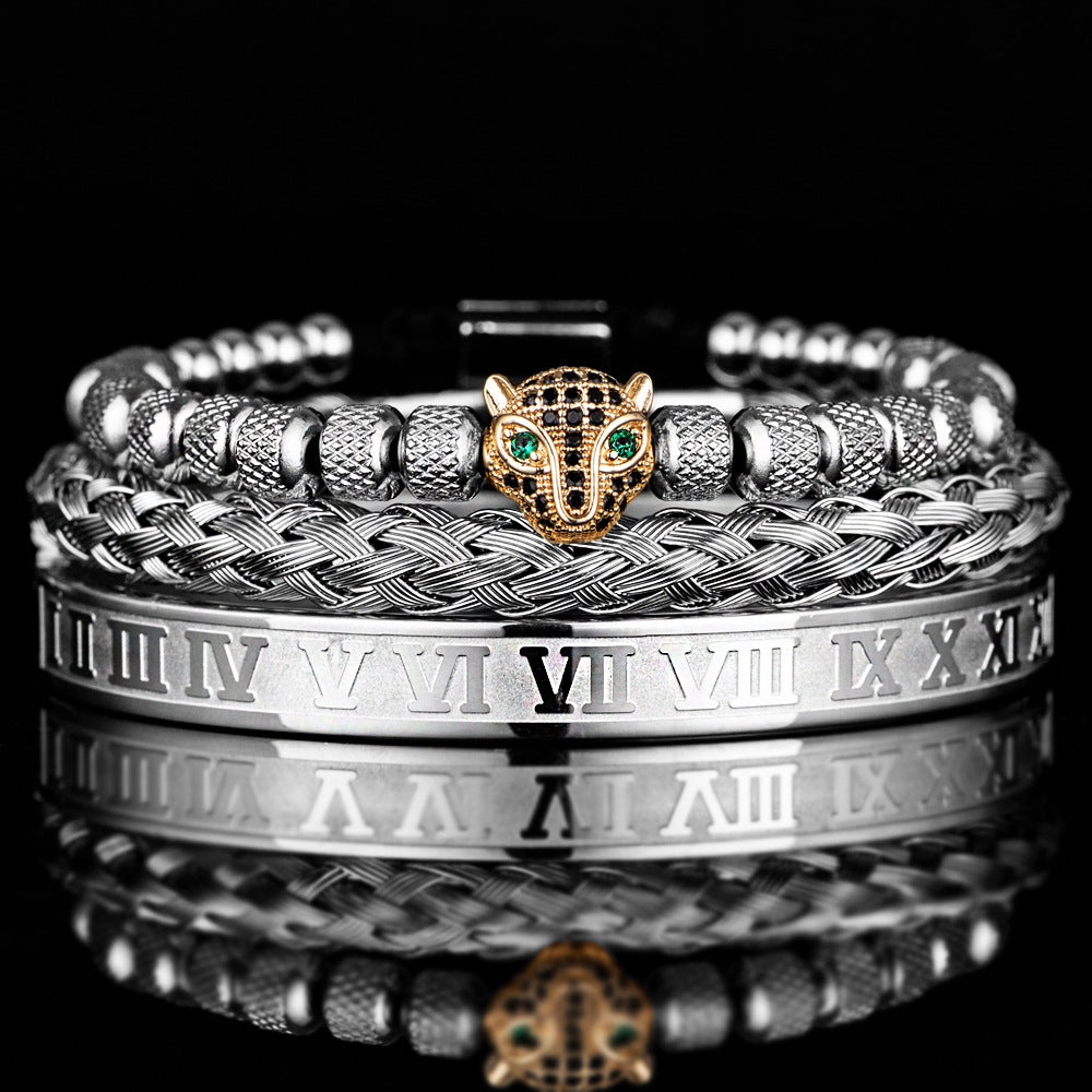 Leopard Head Set Mesh Pineapple Pearl Roman Bracelet Pi-Mart