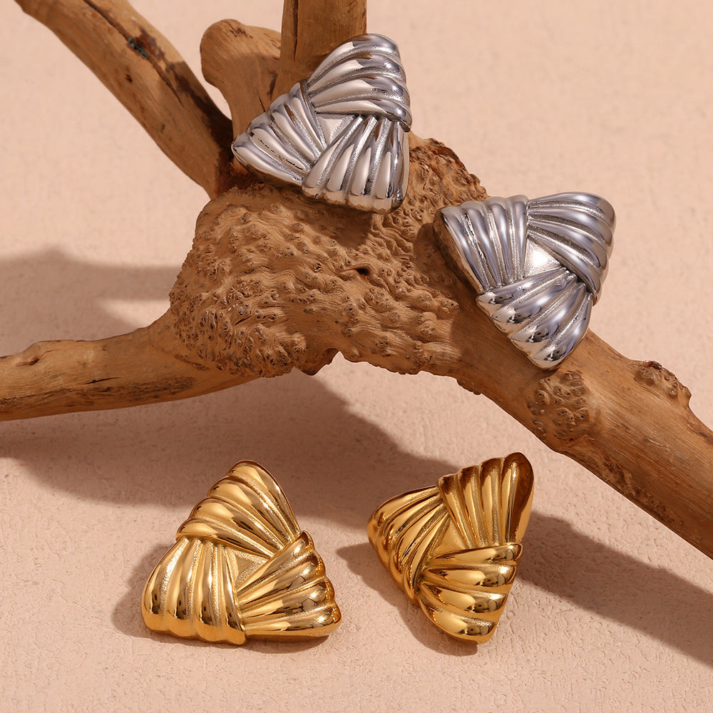 18K Gold Triangular Stud Earrings Ins Fashion Niche Style Retro Earrings For Women Jewelry Pi-Mart