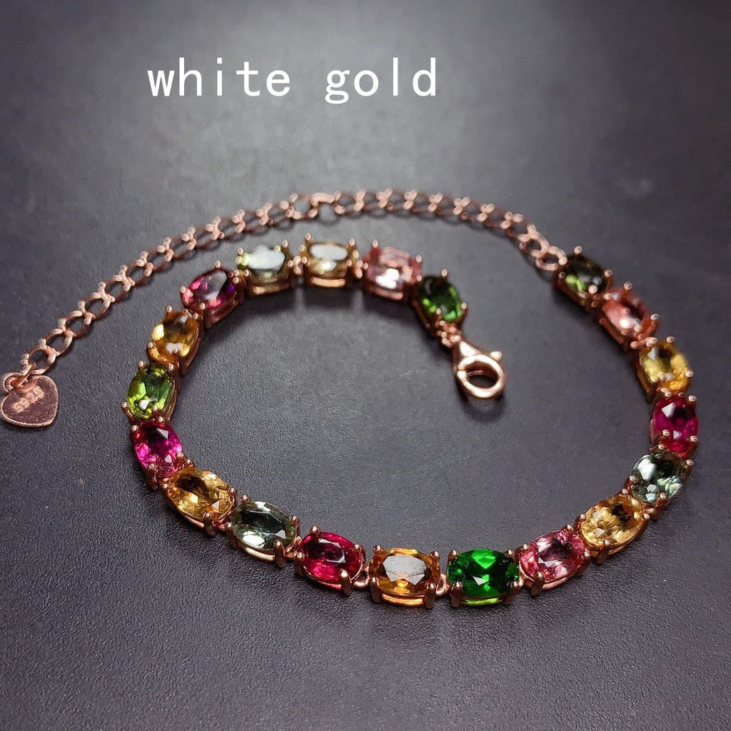 Natural Candy Color Tourmaline Bracelet Female Crystals Pi-Mart
