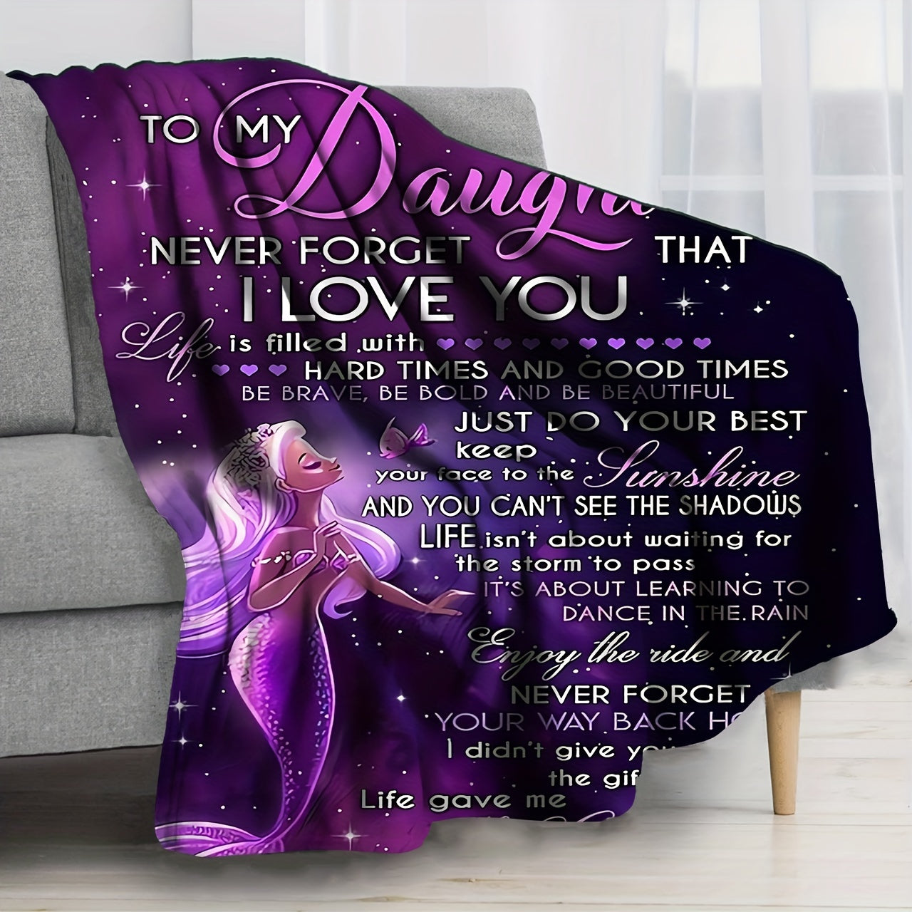 1pc Flannel Blanket, To My Daughter From Mom Mermaid Blanket, Warm Cozy Soft Throw Blanket For Couch Bed Sofa
