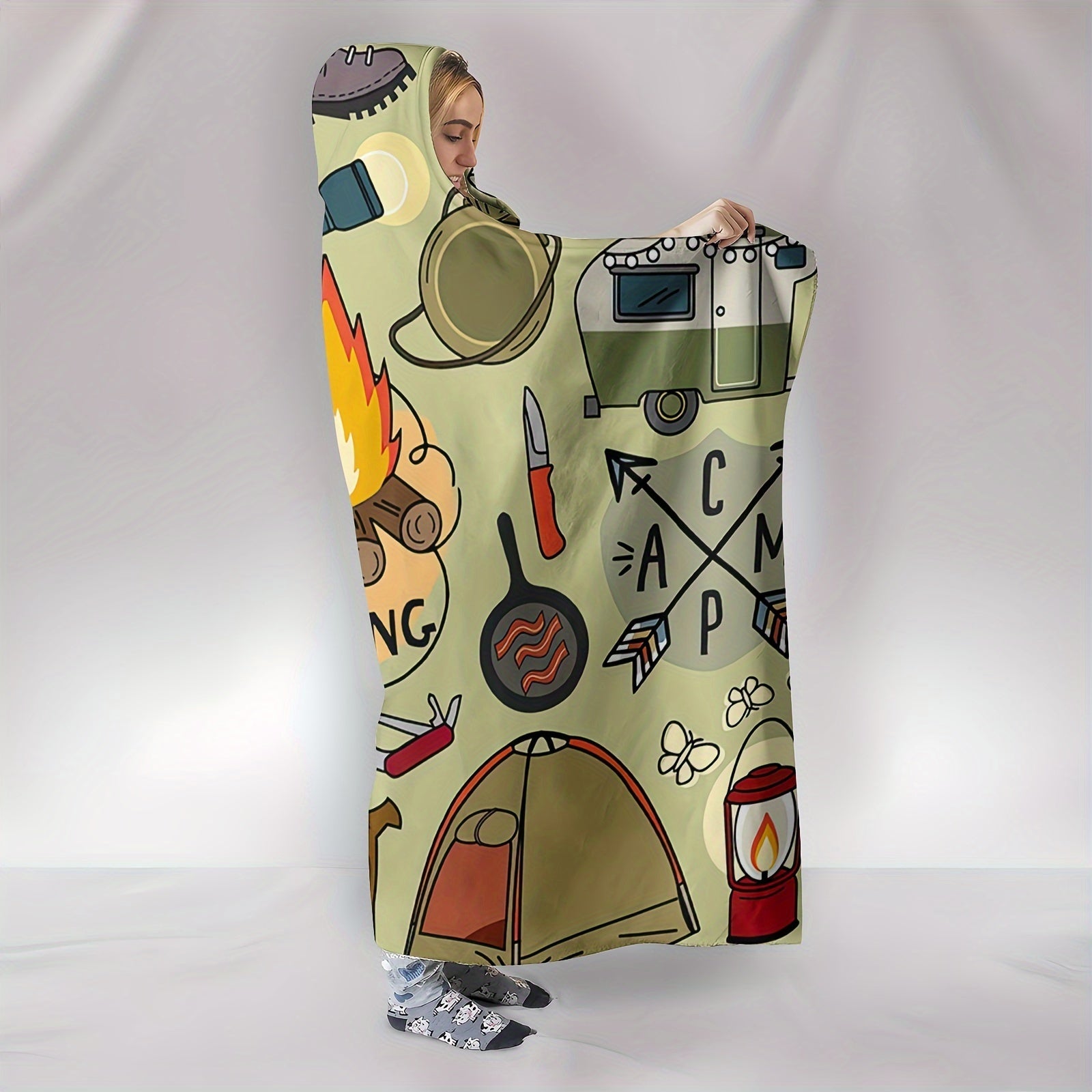 1pc Camping Hooded Blanket Thick Nap Wearable Blanket Magic Blanket Hooded Cape Cozy Warm Soft Blanket For Sofa Office Bed And Travelling Lootquake LLC