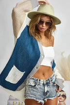 BiBi Color Block Sweater Cardigan with Button Closure