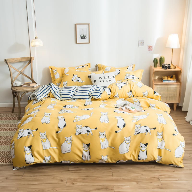 Cover Set Bed Cotton Quilt Bedsheet Bedding Duvet Fitted Pi-Mart