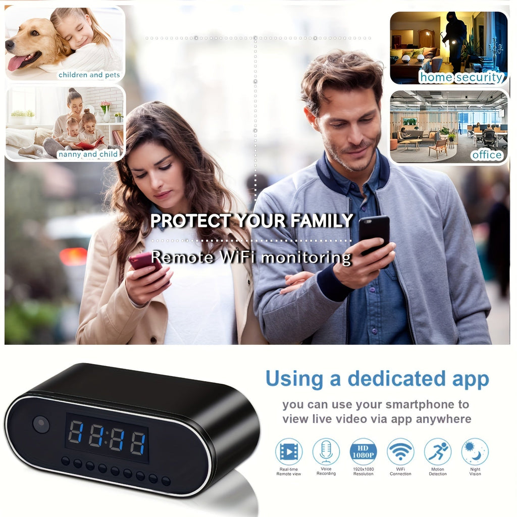 WiFi Camera Indoor Home Security Cam Clock, 2.4ghz Wireless Remote Live View 1080P Video Camera, Night Vision, Motion Detection, Loop Recording, Wireless Surveillance Camera For Home, Office, Warehouse, Home Cam With Lithium Lootquake LLC