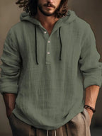 Men's Full Size Half Button Long Sleeve Hoodie THRIXINE