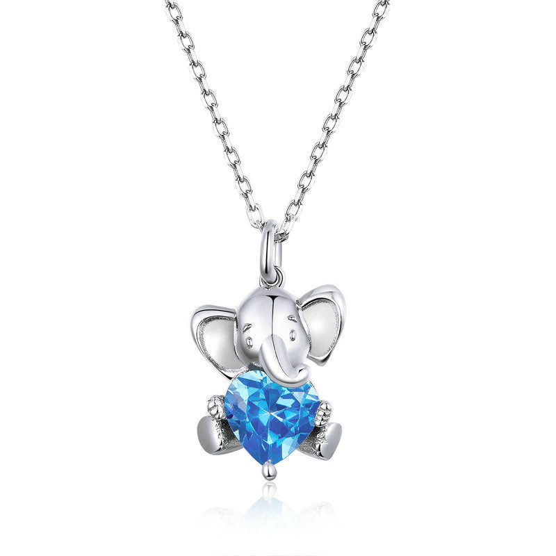 S925 Sterling Silver Blue Bear Necklace Lively And Cute Pi-Mart