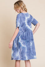 Tie-Dye V-Neck Half Sleeve Dress – Casual, Fluttering, Stylish and Trendy Tie-Dye Dress with Flattering V-Neck and Comfortable Half Sleeves