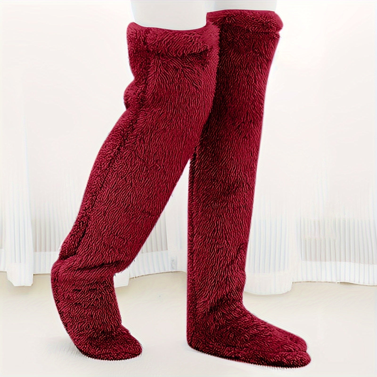 Fuzzy Thigh High Stockings, Warm Over-the-Knee Socks for Women, Solid Color Lootquake LLC