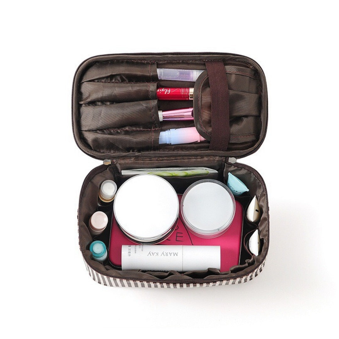 Simple striped cosmetic bag, portable cosmetic storage bag, travel portable large-capacity square toilet bag, makeup bag organizer, - SJB-DIAMOND ELITES