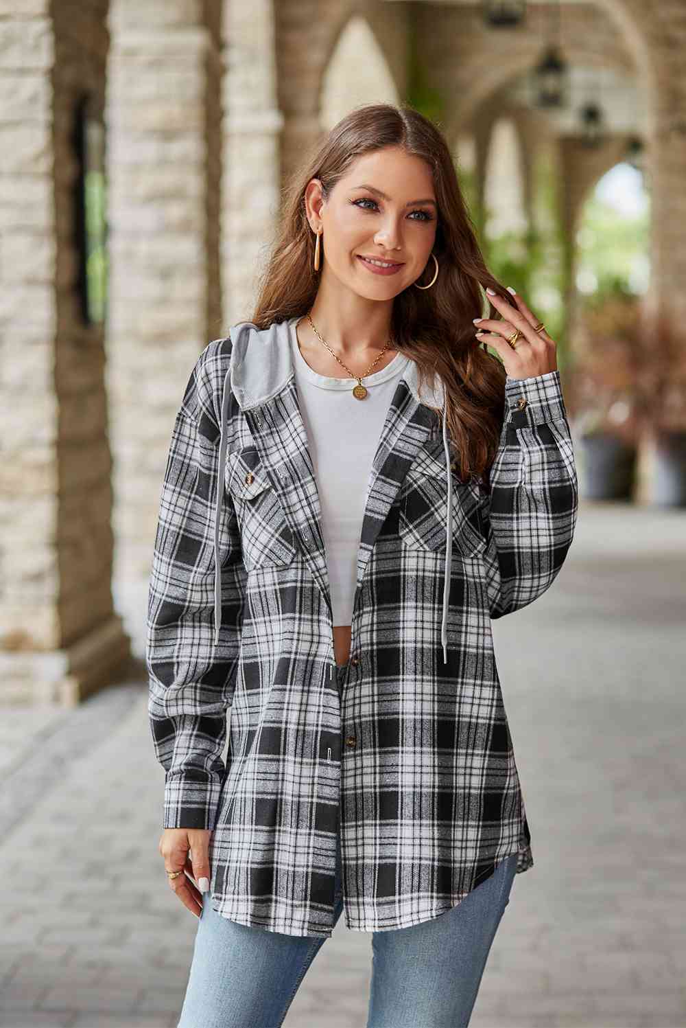 Modern Women Plaid Long Sleeve Hooded Jacket Stylish & Comfortable Outerwear For Winter And Autumn Stevvex