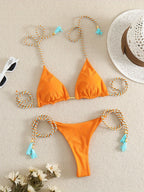 New Festival Flame Halter Bikini Set for Women – Triangle V-Neck Backless Two-Piece Swimsuit with Tie Side Bottoms & Adjustable Lace-Up Fit – Sleek Polyamide Swimwear for Koningsdag/King’s Day & Summer Beach Celebrations