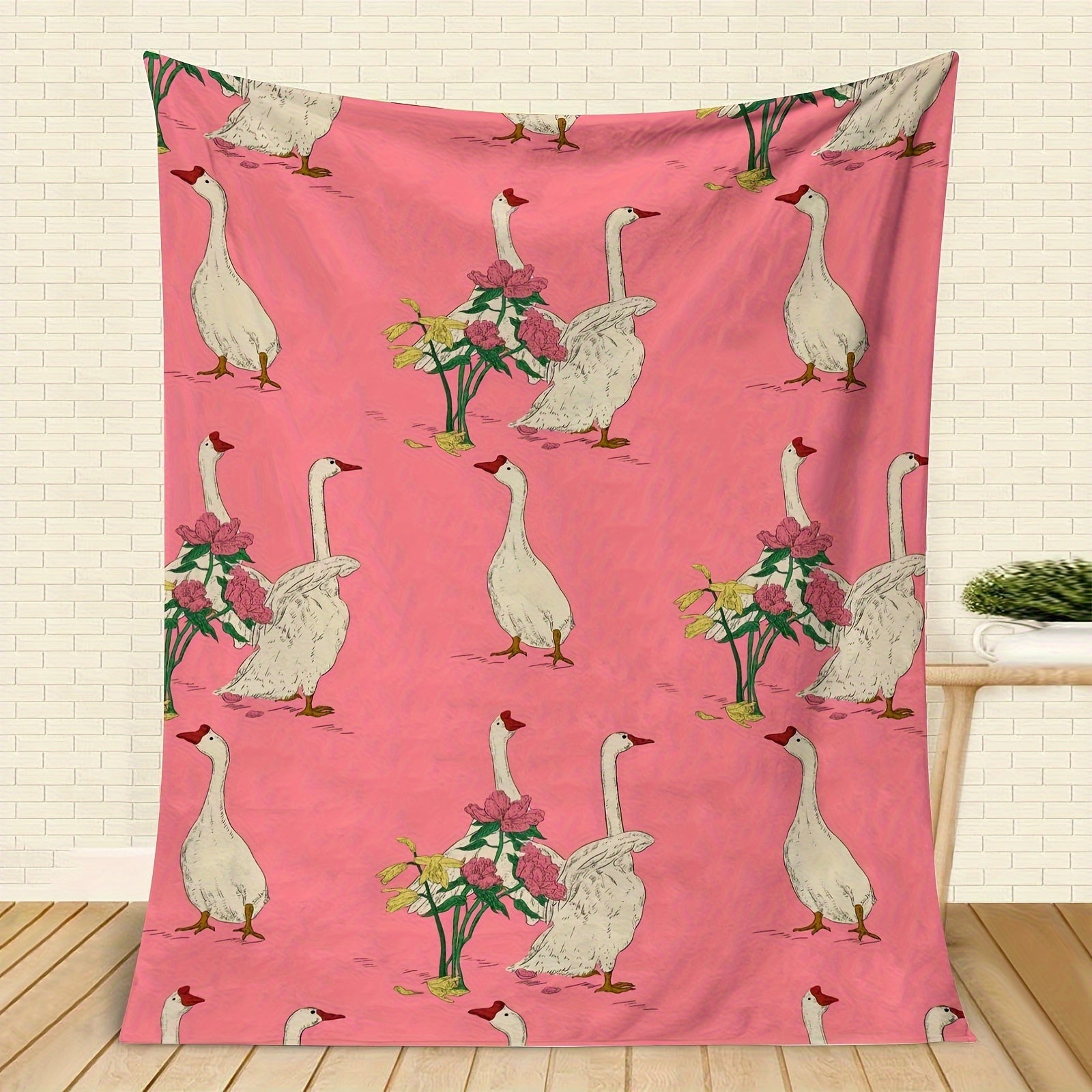 1pc Cartoon Garden Swan Print Blanket, Soft Warm Throw Blanket Nap Blanket For Couch Sofa Office Bed Camping Travel, Multi-purpose Gift Blanket For All Season Lootquake LLC