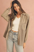 Goat Mineral Wash Textured Patchwork Loose Fit Shacket