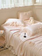 Pure Color Ruffles Princess Style Summer Quilt Tencel Summer Cooling Duvet Airable Cover Four-piece Set Pi-Mart