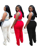 2 Pieces Women's Sets 2025 Spring Summer Denim Sleeveless Suit Tops And Wide Leg Pants Suits Two Piece Set Tracksuit Outfit Purplish Diva