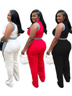 2 Pieces Women's Sets 2025 Spring Summer Denim Sleeveless Suit Tops And Wide Leg Pants Suits Two Piece Set Tracksuit Outfit Purplish Diva