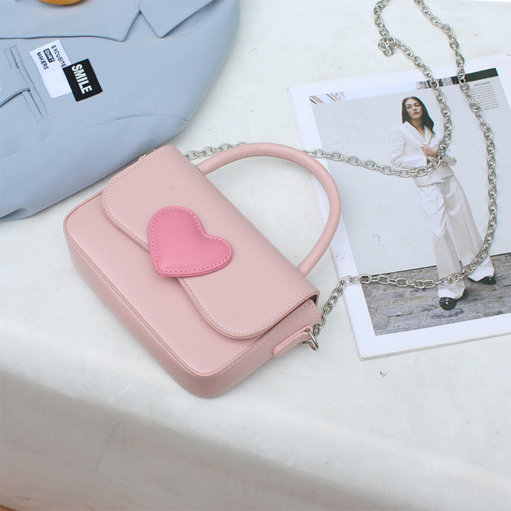 Cute contrasting peach heart tote bag, pink love handbag, simple and versatile small square bag, fashionable shoulder crossbody bag - SJB-DIAMOND ELITES