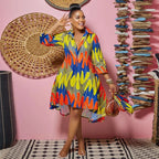 Women Sexy Fashion Printed Shirt Dresses Chic V Neck Loose Long Sleeve Dress Causal Vacation Female Mini Vestidos Robe Clothing Purplish Diva