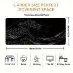 1pc Black And White Japanese Waves Sea Mouse Pad Abstract Large Gaming Mouse Pad 35.4x15.7 Inch Non-Slip Rubber Base Mousepad Stitched Edges Keyboard Desk Pad For Office Home E-sport