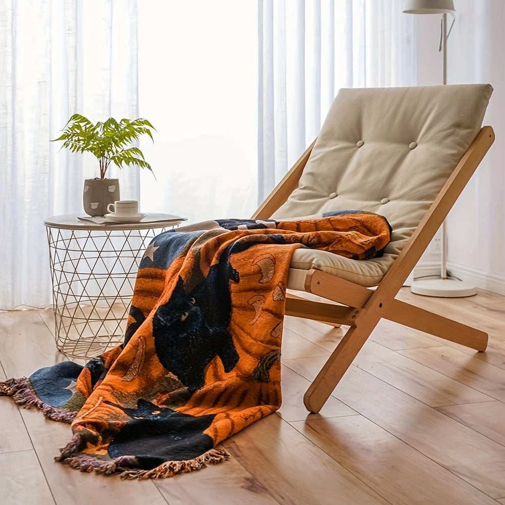1pc Halloween Blanket Sofa Blanket Fringe Throw Blanket 100% Cotton Lightweight For Chair Sofa Couch Bed Cover Fit Home Cozy Knit Blankets Lootquake LLC