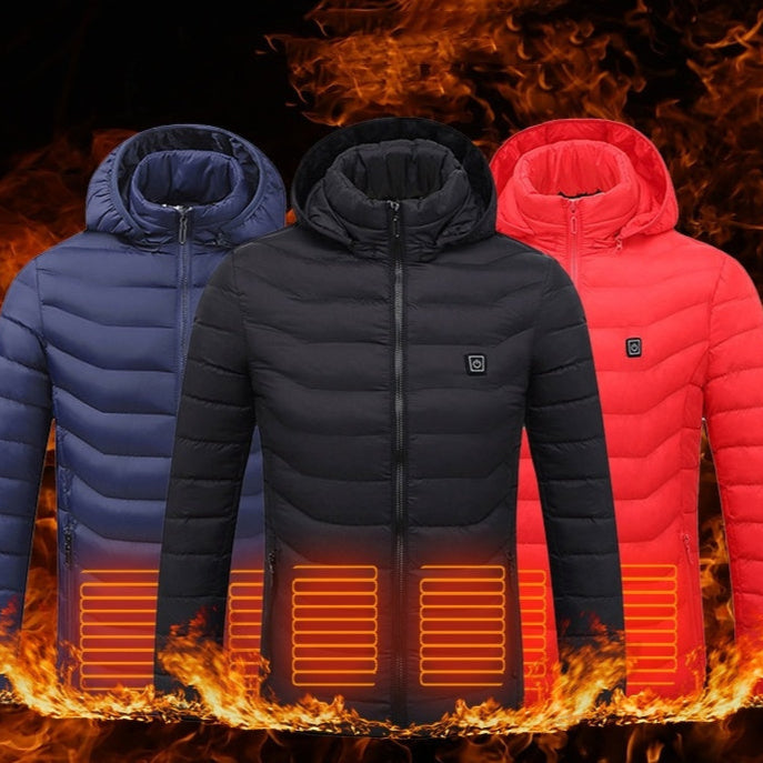Men Heated Puffer Jacket Electric Heating Coat Insulated Hood Windbreaker 9Heat Zones