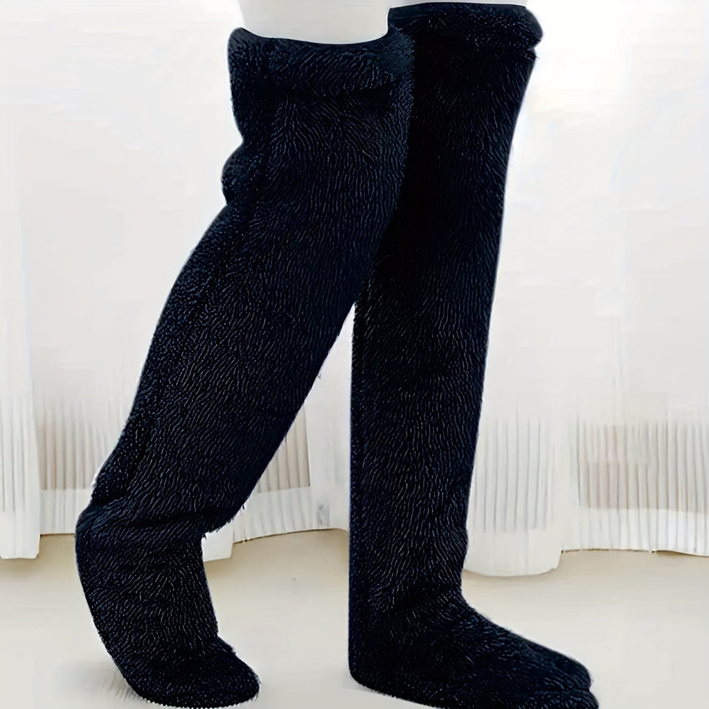 Cozy Couple's Thigh-High Fuzzy Socks - Warm, Durable Knit Over-The-Knee Stockings, Easy-Care Solid Hosiery Lootquake LLC