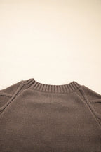 Light French Beige Geometric Pattern Crew Neck Knitted Sweater