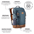 Decathlon Quechua NH500, 20 L Hiking Backpack, Rain Cover, Unisex, Blue, 10 Year Warranty EasyOptionXY LLC