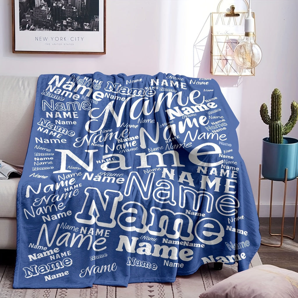 1pc Custom Name Blanket Multicolor Pattern Soft Nap Blanket Four Seasons Office Chair Flannel Blanket Gift Blanket