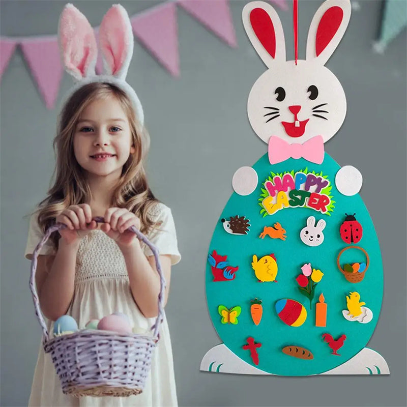 Easter Kids DIY Felt Bunny Pendants Toy with Detachable Alphabet Easter Ornament Kids Easter Gift for Home Door Wall Decoration Pi-Mart