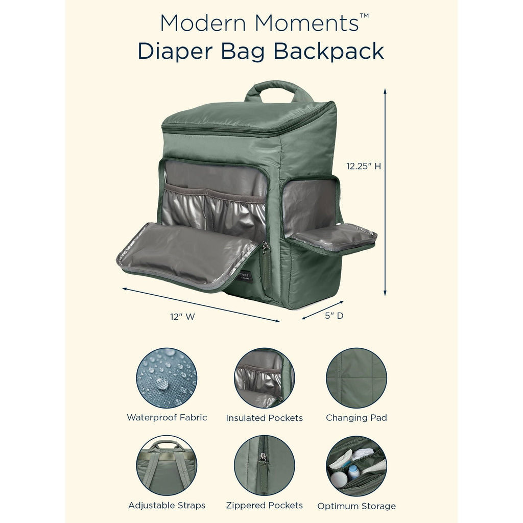 Modern Moments by Gerber Diaper Bag with Changing Station & Insulated Pocket, Green EasyOptionXY LLC