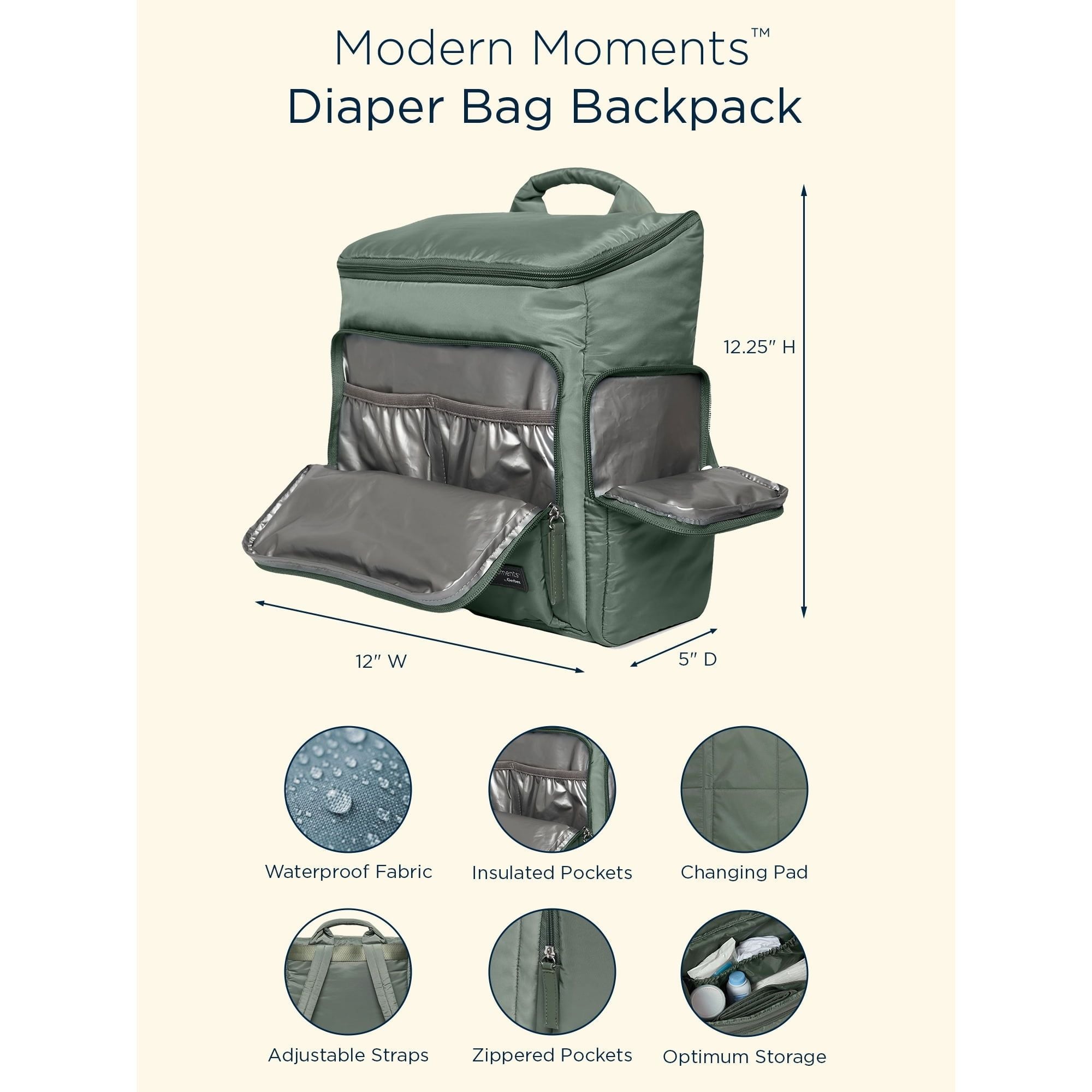 Modern Moments by Gerber Diaper Bag with Changing Station & Insulated Pocket, Green EasyOptionXY LLC