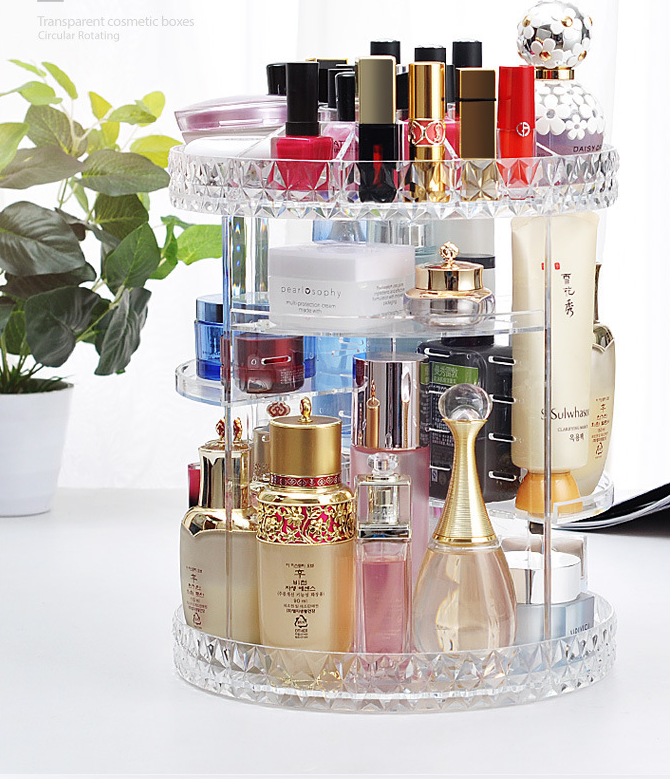 Rotating cosmetic storage box diamond pattern transparent makeup box skin care product display box Pi-Mart