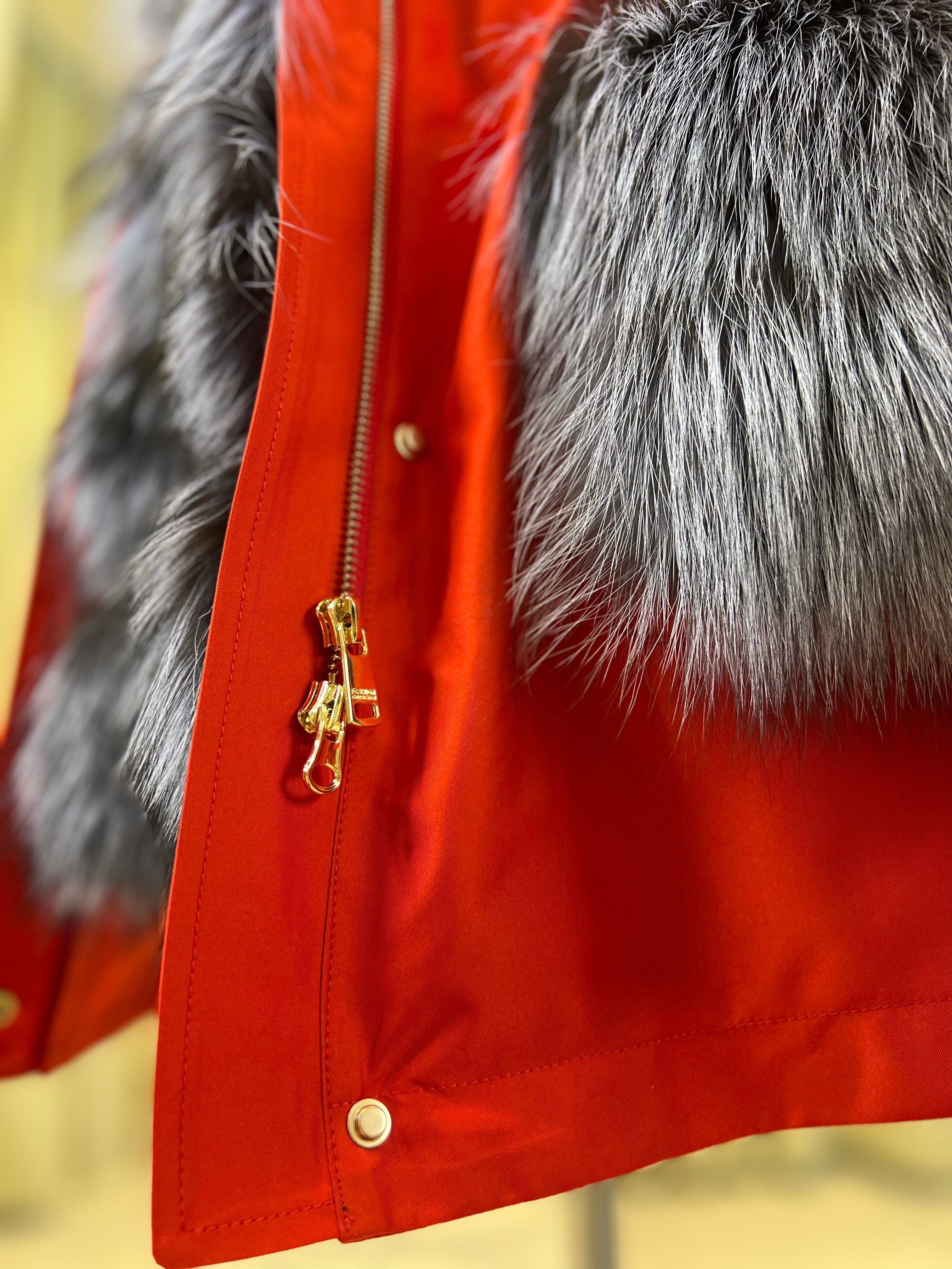 Roma Genuine Silver Fox Fur Rabbit Fur Insulated Parka in Red Alaska® Outerwear Company