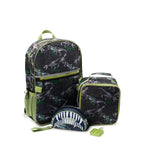 Wonder Nation Kids 17" Laptop Backpack and Lunch Tote Set, 4-Piece, Dinosaur Print Black Soot