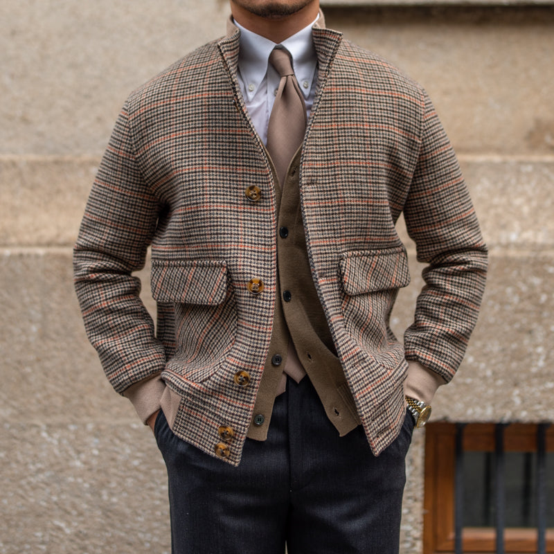 Bomber Jacket Tweed Fleece Cropped Slim-fit Jacket With Stand-up Collar Pi-Mart