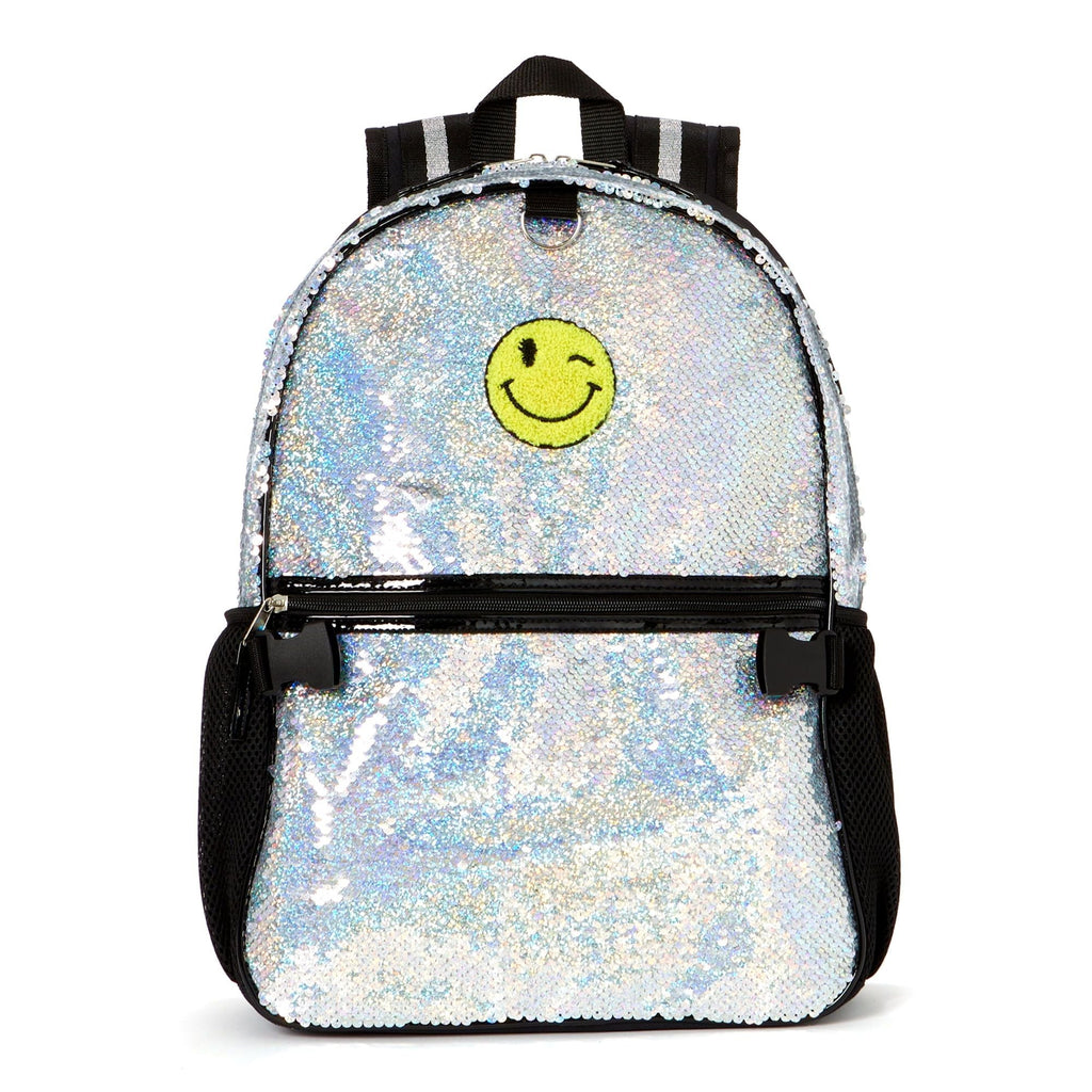 Schoolyard Vibes Sequin Patch Girls 16" 3 Piece Headphone with Lunch Kids Backpack Set, Silver