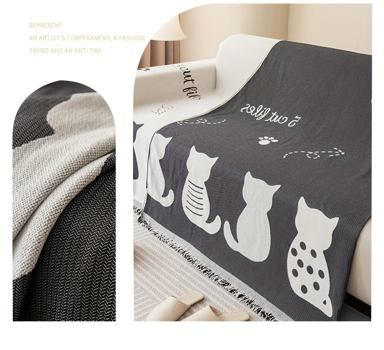 1pc Chenille Cat Cartoon Sofa Cover Blanket Four Seasons Universal Simple Double-sided Multi-functional Sofa Throw Blanket Couch Cover For Living Room Home Decor