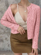 Elegant Women Full-Size Sequin Open Front Cropped Jacket With Glamorous Sparkle Luxury Women Party Jacket Stevvex