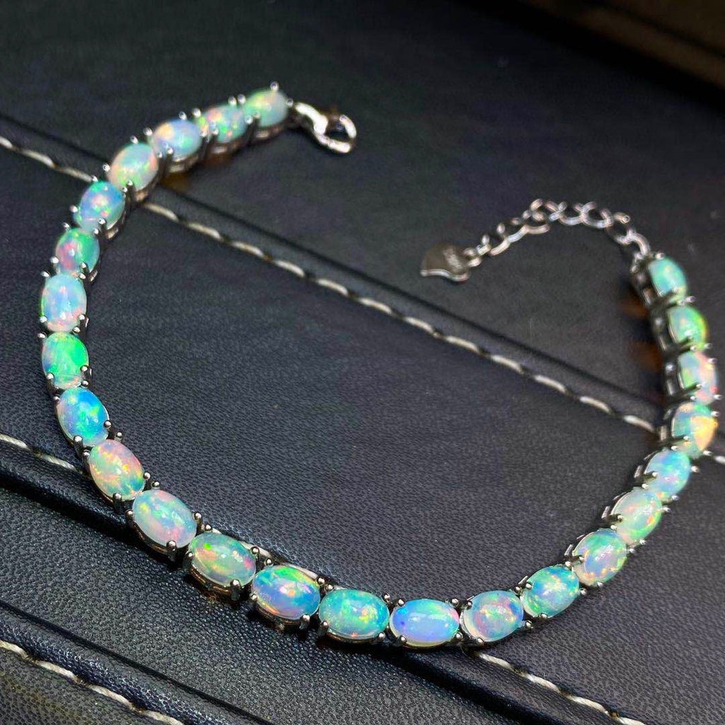 Silver Plated 18k Gold Inlaid Natural Dazzling Opal Bracelet Women Pi-Mart