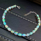 Silver Plated 18k Gold Inlaid Natural Dazzling Opal Bracelet Women Pi-Mart