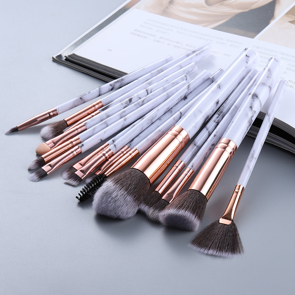 15 Marbled Design Makeup Brushes Set Pi-Mart