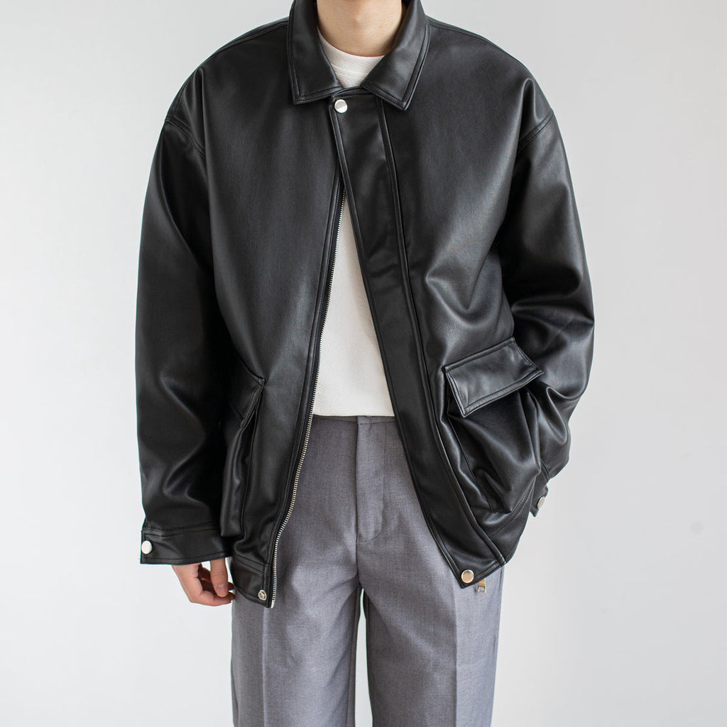 Black Chic Leather Men's Trendy Jacket Jacket Pi-Mart